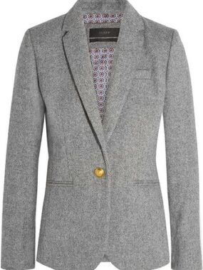 J CREW Campbell Wool Tailored Grey Women's Blazer with Gold Button Blue Lining